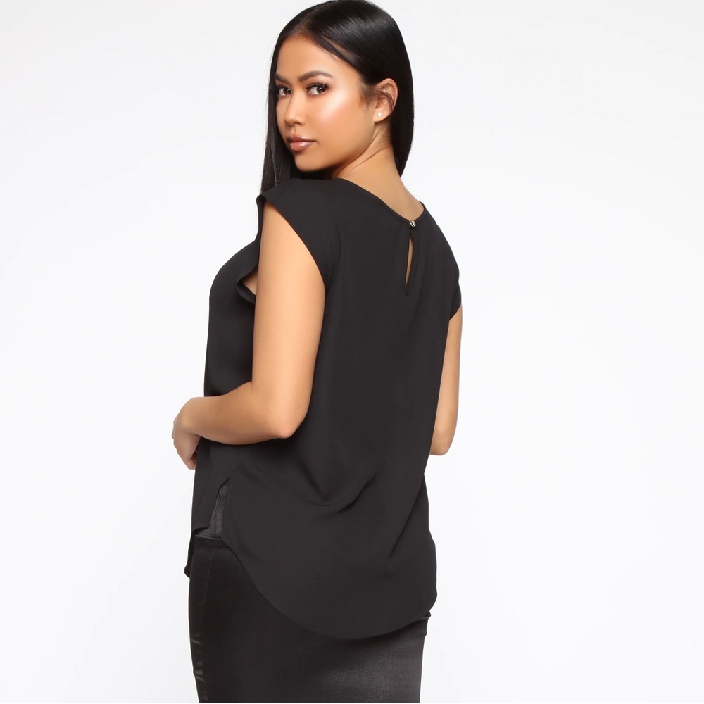 Black Cap Sleeve Keyhole Back Sheer Top Office Wear Professional S  Fashion Nova